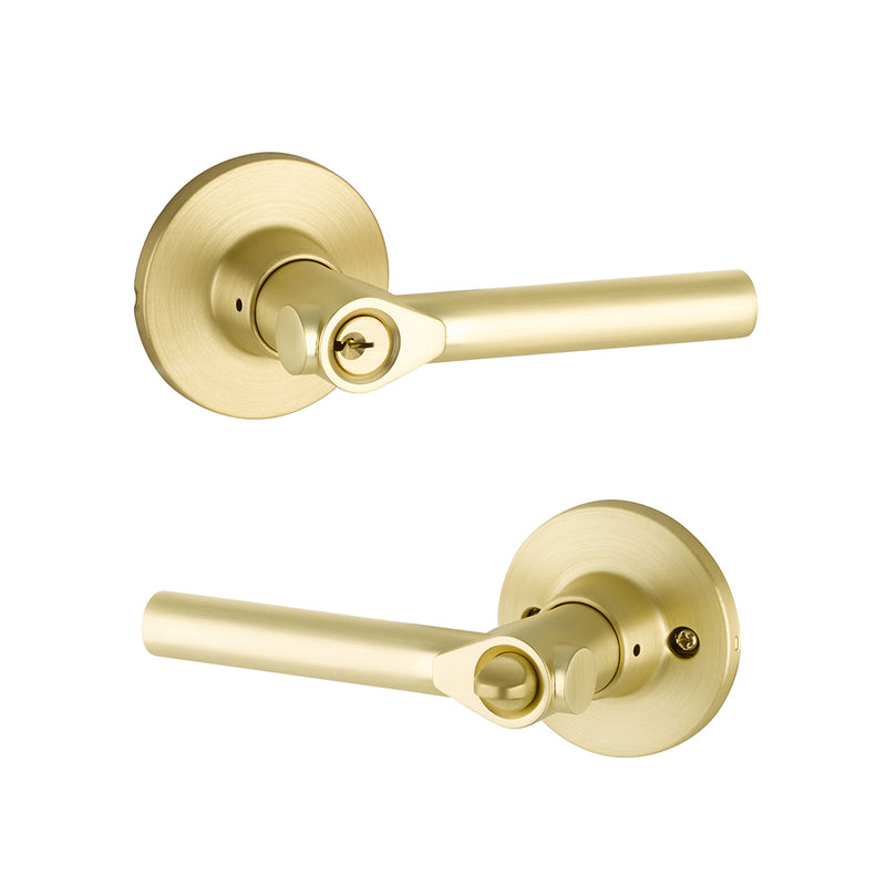 Owen Rosette Holden Door Keyed Leverset - Single Hole - 4" Brass/Satin Brass