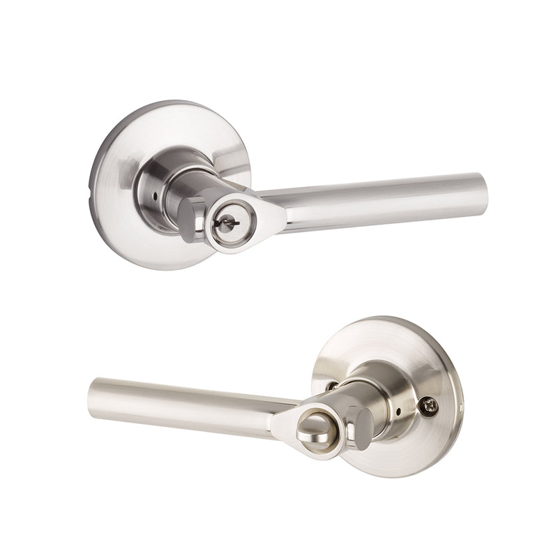 Owen Rosette Holden Door Keyed Leverset - Door Mount - 4" Brass/Satin Nickel