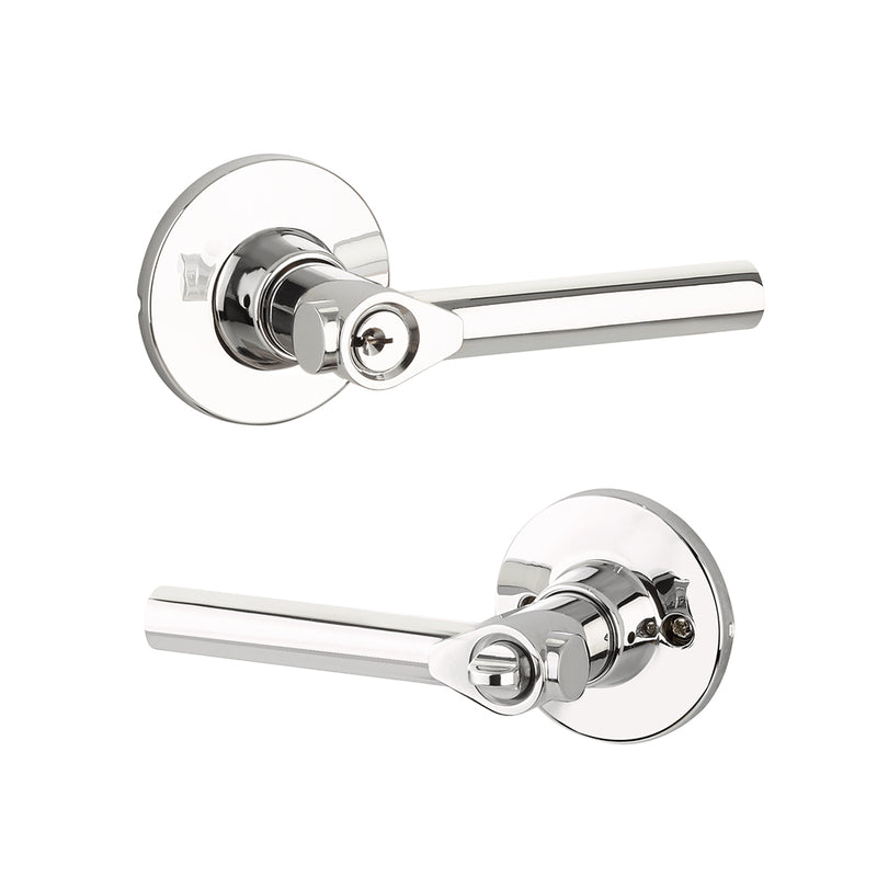 Owen Rosette Holden Door Keyed Leverset - Door Mount - 4" Brass/Polished Chrome