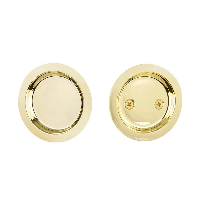 Round Passage Tubular Pocket Door Lockset - Door Mount - 3" Brass/Polished Brass