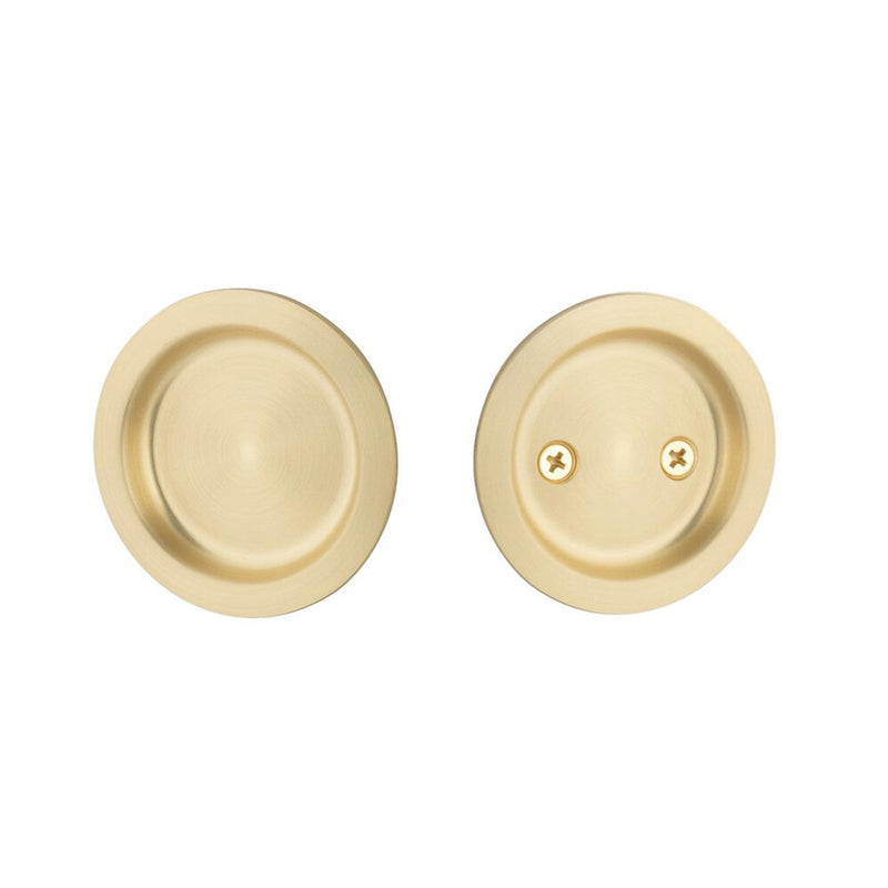 Round Passage Tubular Pocket Door Lockset - Door Mount - 3" Brass/Satin Brass