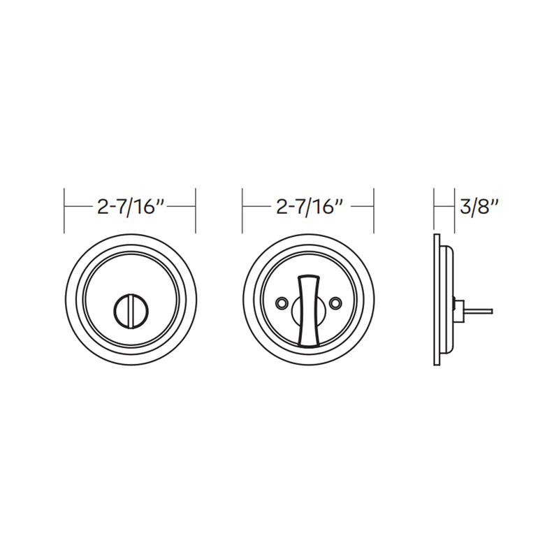 Round Privacy Tubular Pocket Door Lockset - Door Mount - 3" Brass/Satin Brass