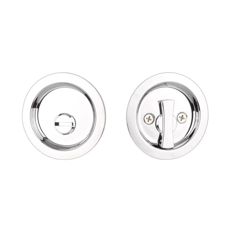 Round Privacy Tubular Pocket Door Lockset - Door Mount - 3" Brass/Polished Chrome