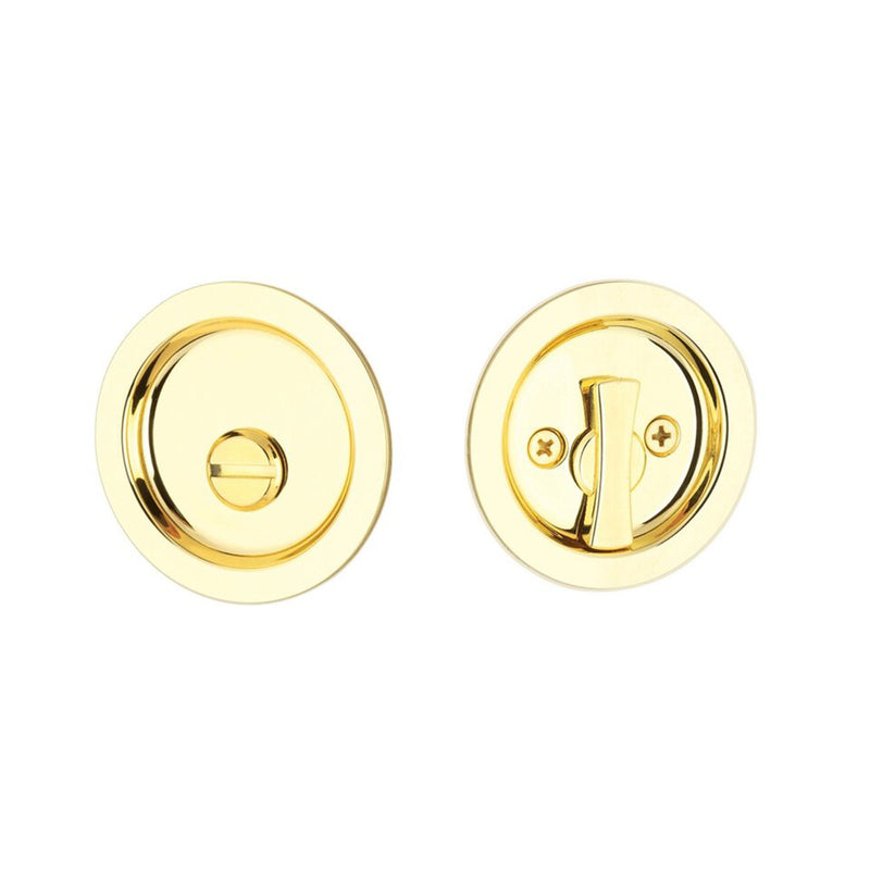 Round Privacy Tubular Pocket Door Lockset - Door Mount - 3" Brass/Polished Brass