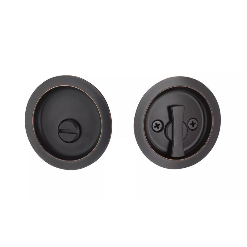 Round Privacy Tubular Pocket Door Lockset - Door Mount - 3" Brass/Oil Rubbed Bronze