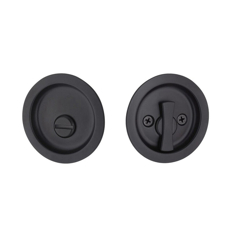 Round Privacy Tubular Pocket Door Lockset - Door Mount - 3" Brass/Flat Black