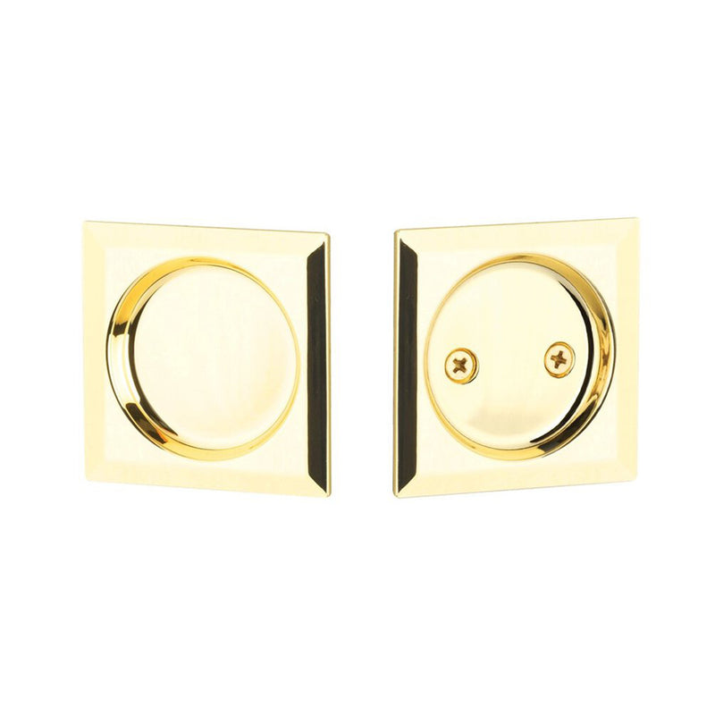 Square Passage Tubular Pocket Door Lockset - Door Mount - 3" Brass/Polished Brass
