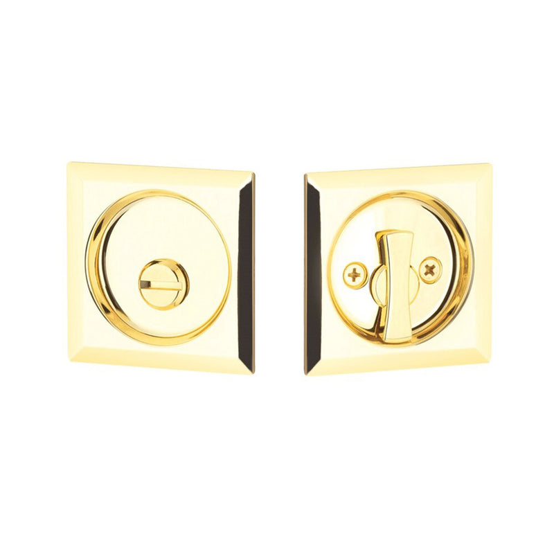Square Privacy Tubular Pocket Door Lockset - Door Mount - 3" Brass/Polished Brass