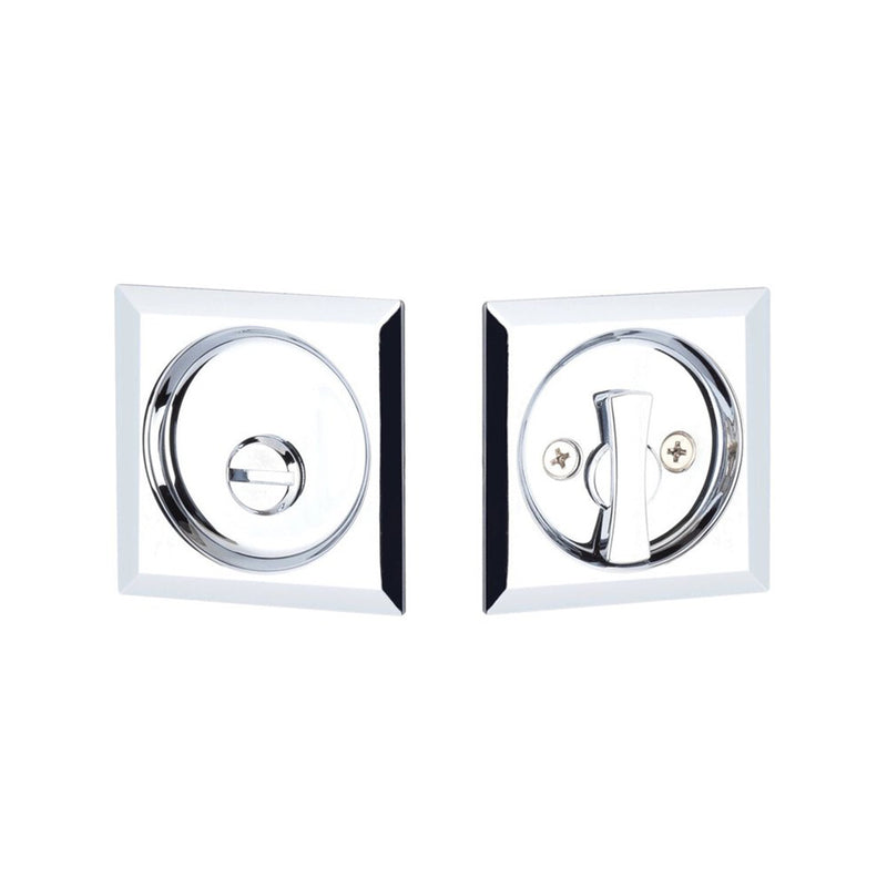 Square Privacy Tubular Pocket Door Lockset - Door Mount - 3" Brass/Polished Chrome