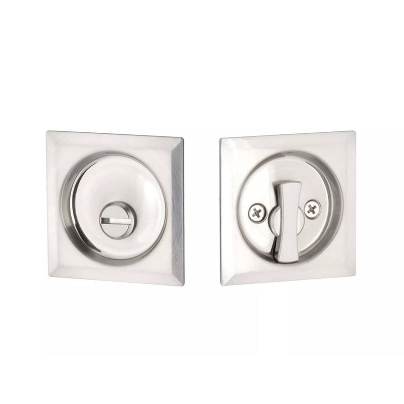 Square Privacy Tubular Pocket Door Lockset - Door Mount - 3" Brass/Satin Nickel