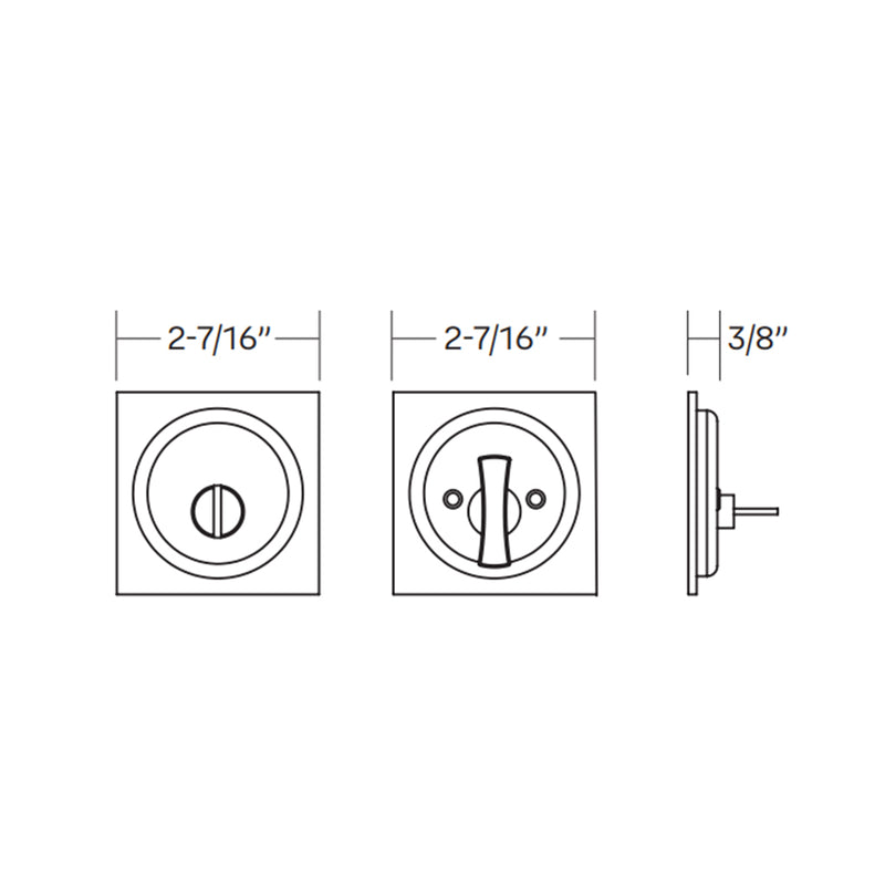 Square Privacy Tubular Pocket Door Lockset - Door Mount - 3" Brass/Satin Nickel