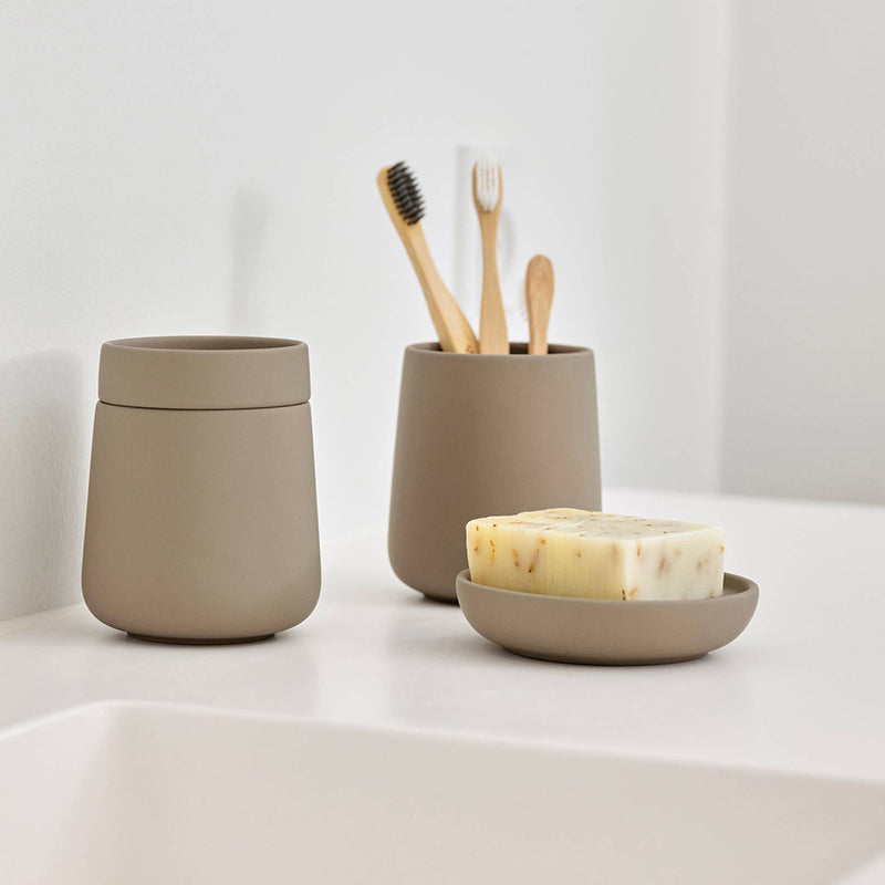 Nova One Cotton Tips Holder - Free Standing - 4" Stoneware/Taupe