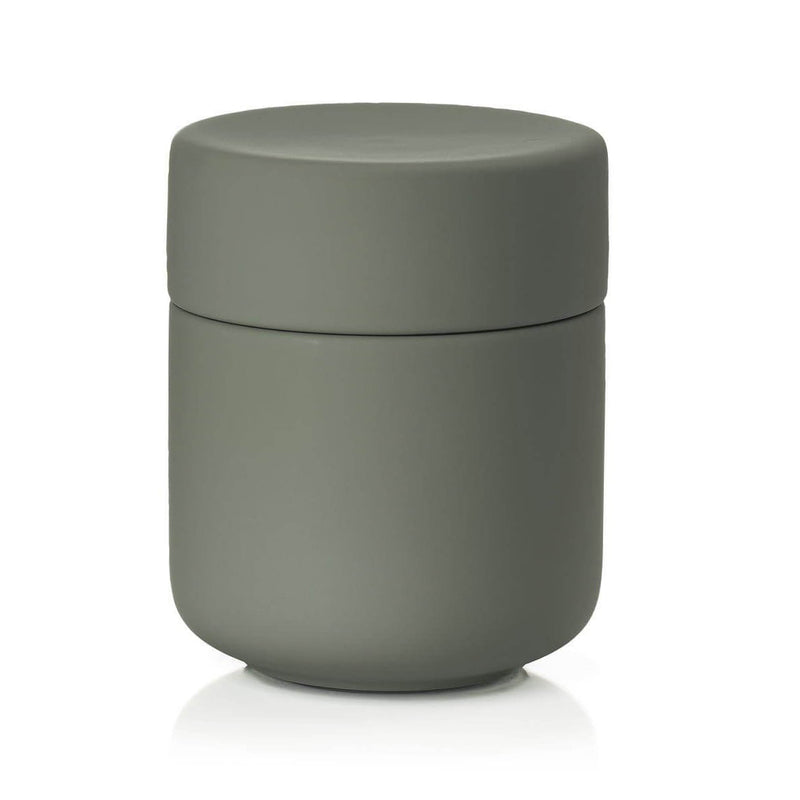 Ume Cotton Tips Holder - Free Standing - 4" Stoneware/Olive Green