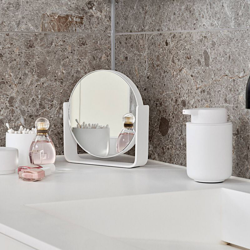 Ume 5X Magnification Make-Up Mirror - Free Standing - 8" Aluminum/Glass/White