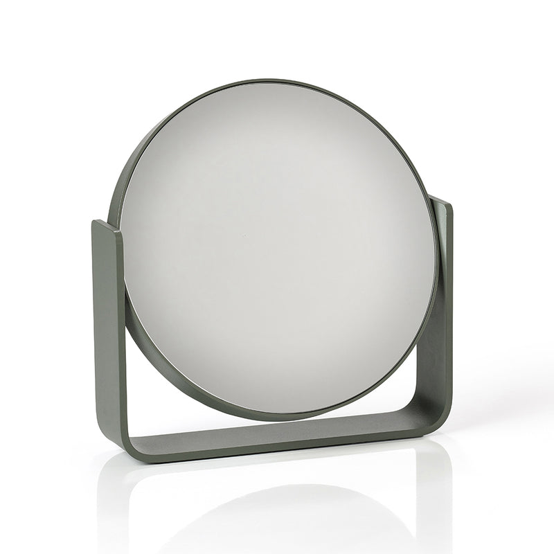 Ume 5X Magnification Make-Up Mirror - Free Standing - 8" Aluminum/Glass/Olive Green