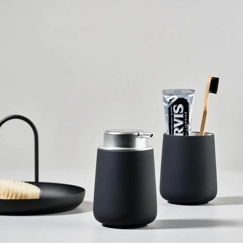 Nova Soap Dispenser - Free Standing - 5" Stoneware/Black/Silver