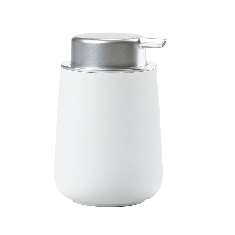 Nova Soap Dispenser - Free Standing - 5" Stoneware/White/Silver