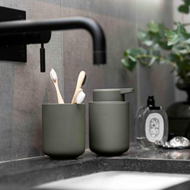 Ume Soap Dispenser - Free Standing - 5" Stoneware/Olive Green