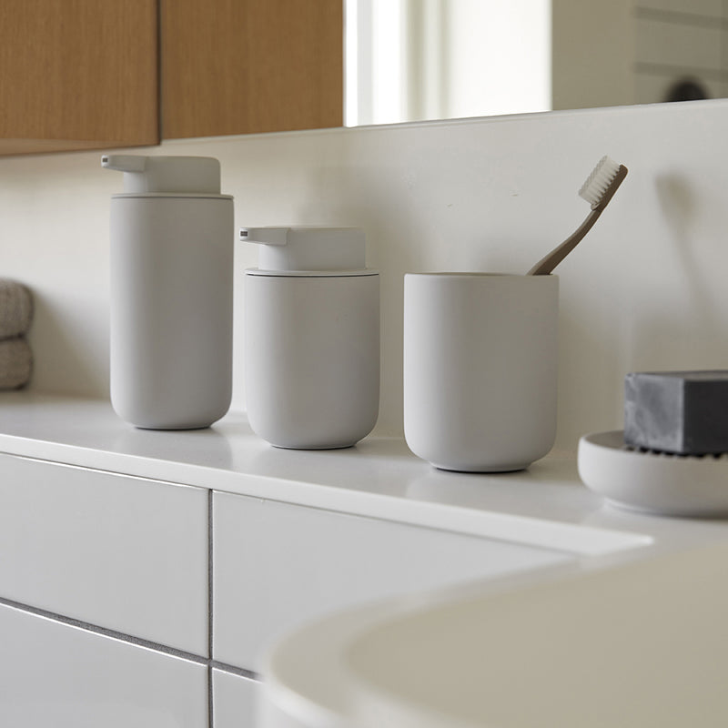 Ume Toothbrush Holder - Free Standing - 4" Stoneware/Light Gray