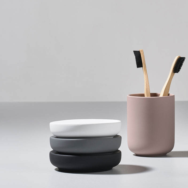 Ume Toothbrush Holder - Free Standing - 4" Stoneware/Light Gray