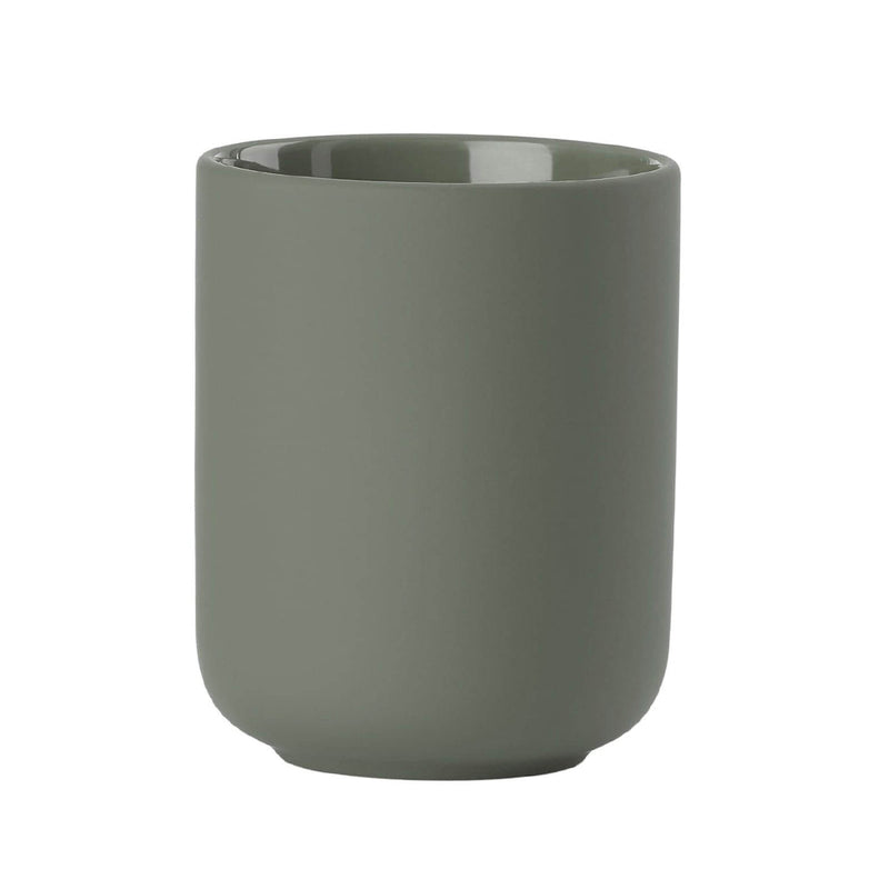 Ume Toothbrush Holder - Free Standing - 4" Stoneware/Olive Green