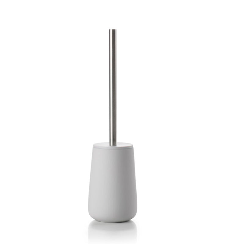 Nova Toilet Brush Holder - Free Standing - 15" Porcelain/Steel/Soft Grey