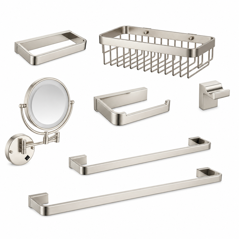 Devon Mare Bathroom Accessories Set - Brushed Nickel