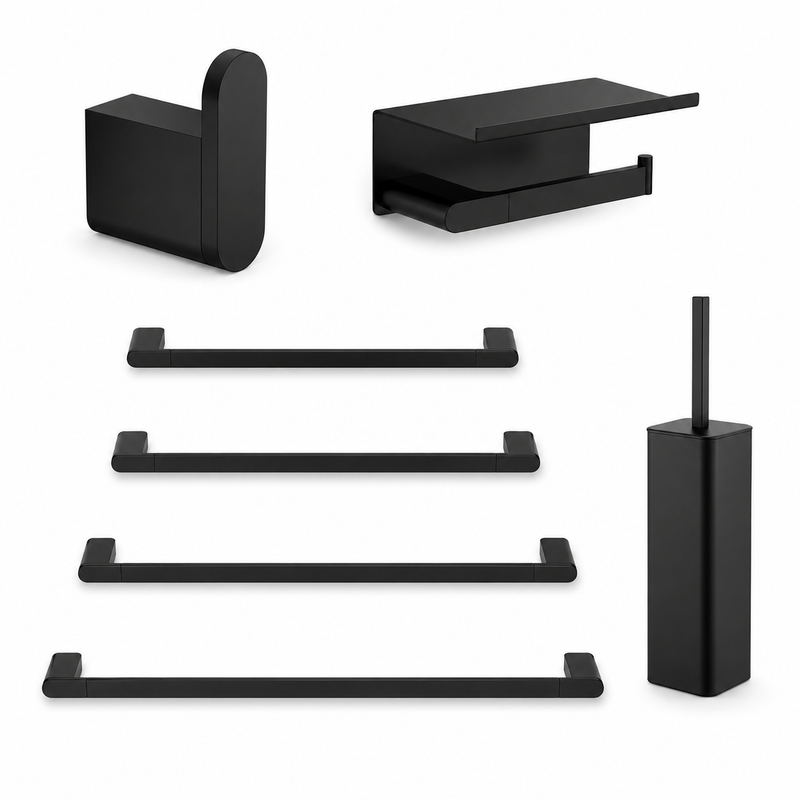 Moon Bathroom Accessories Set - Wall Mount/Matt Black