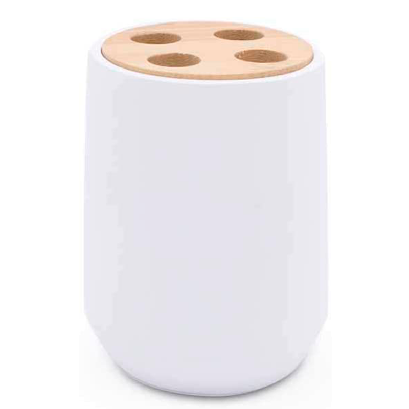Bella Toothbrush Holder - Floor Mount - 4" Resin/Bamboo/White Matte