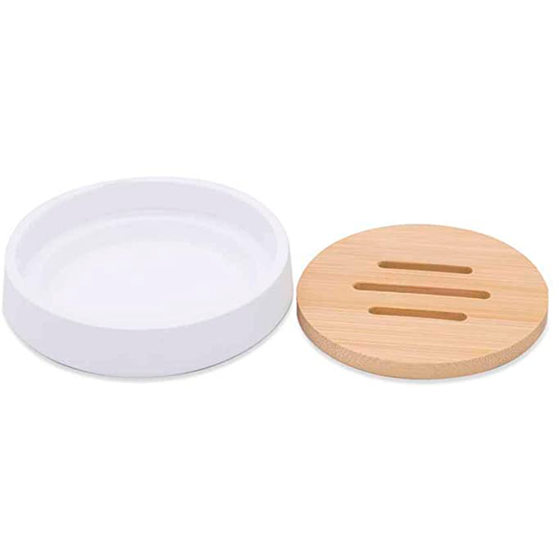 Bella Soap Dish - Free Standing - 2" Resin/Bamboo/White Matte