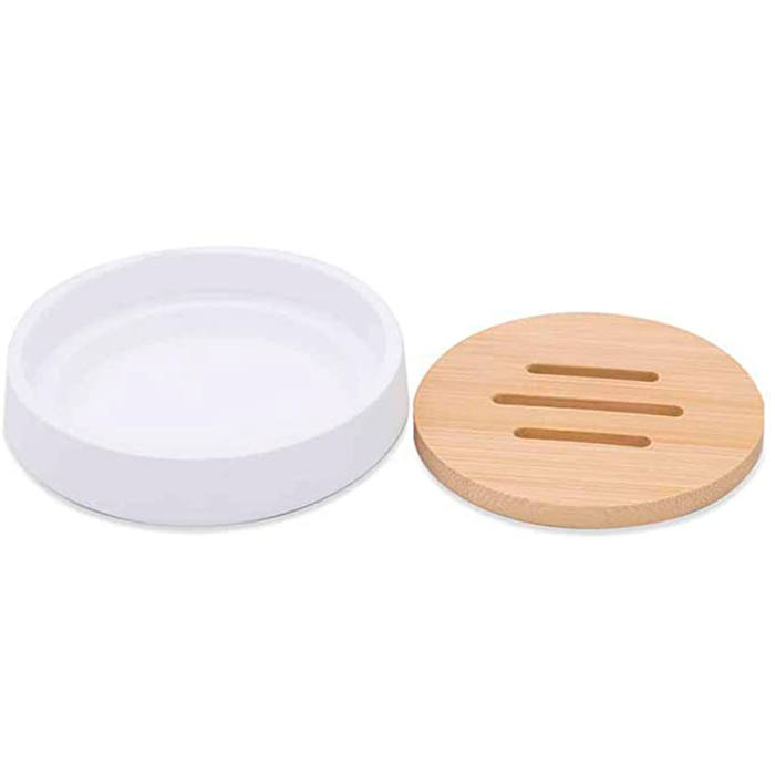 Bella Soap Dish - Free Standing - 2" Resin/Bamboo/White Matte