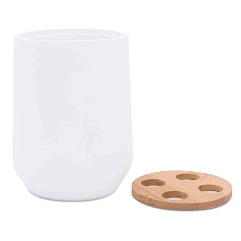 Bella Toothbrush Holder - Floor Mount - 4" Resin/Bamboo/White Matte