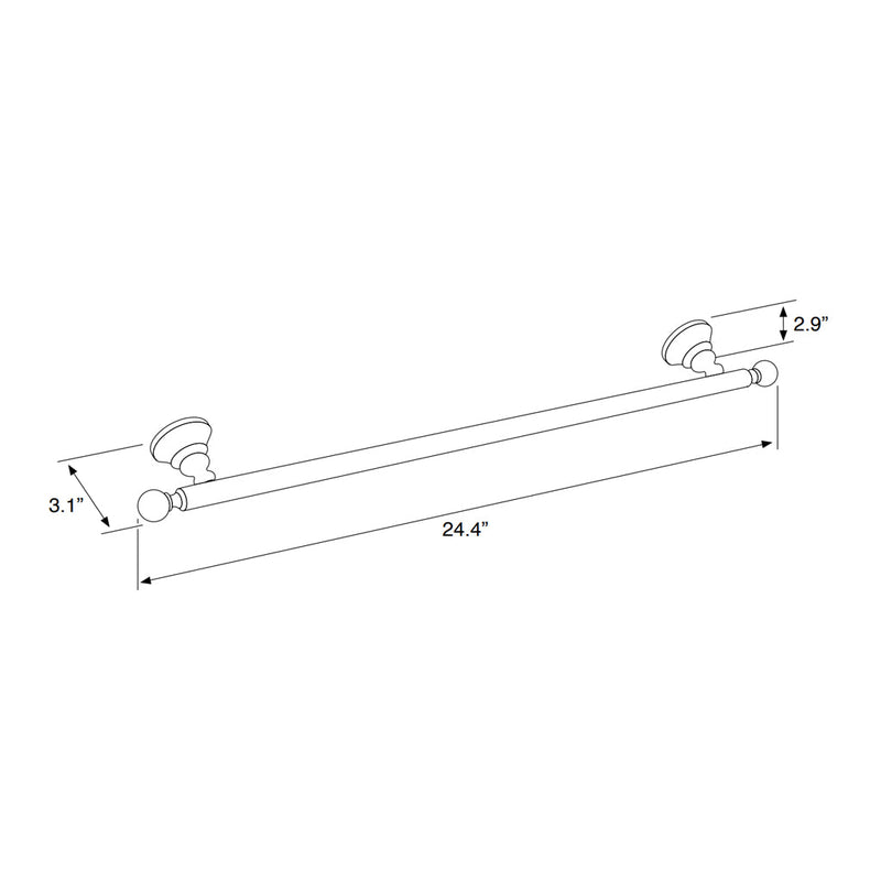 Bella Crown Swarovski Single Towel Bar - Wall Mount - 24" Brass/Polished Gold