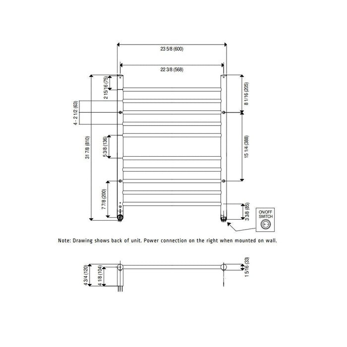 Radiant Towel Warmer - Wall Mount - 24" Stainless Steel/Satin Brass