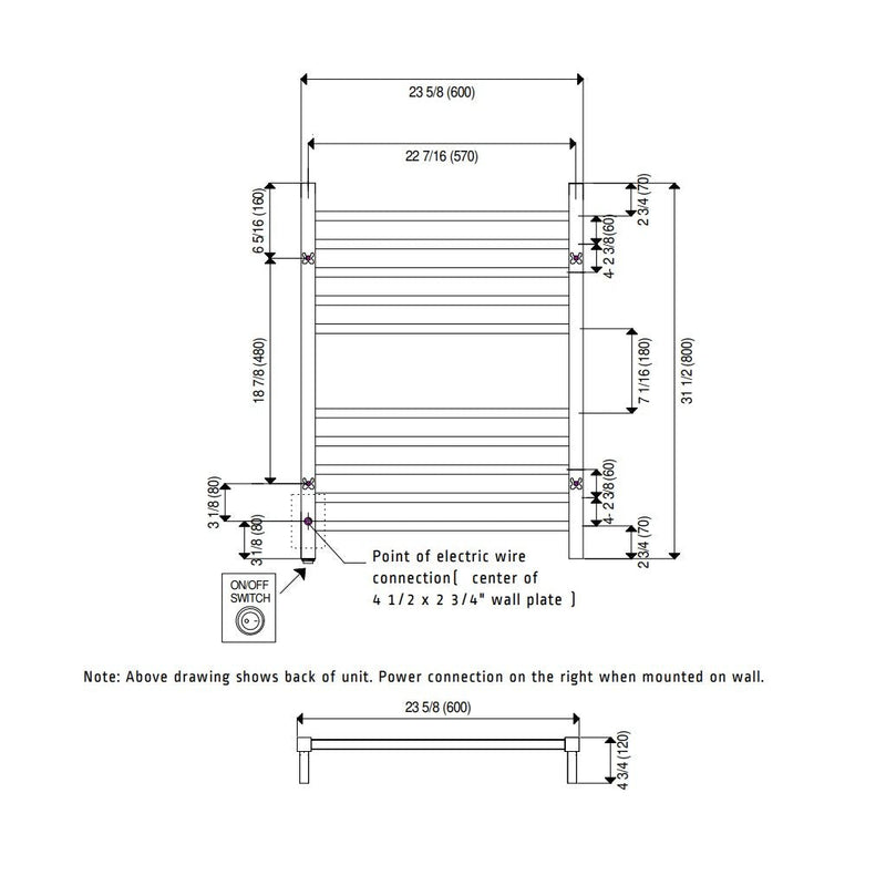 Radiant Towel Warmer - Wall Mount - 24" Stainless Steel/Polished Stainless Steel