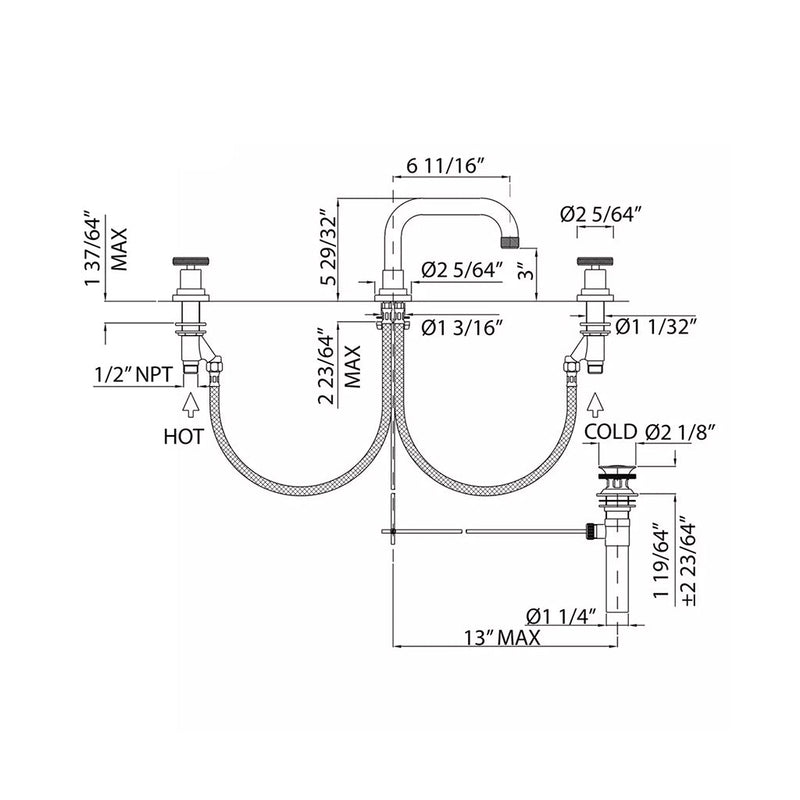 Art Bathroom Faucet - Widespread - 8" Brass/Satin Nickel