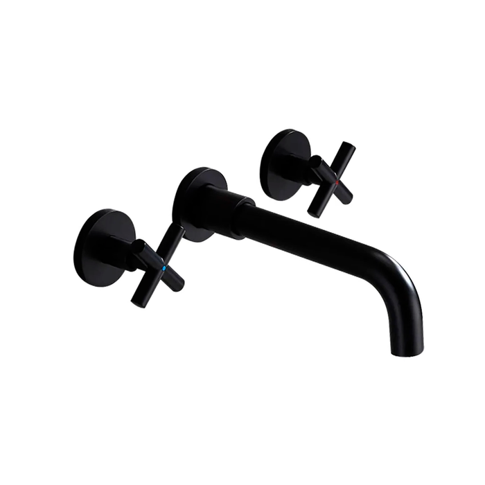 New Smart Cross Bathroom Faucet - Widespread - Wall Mount - 8" Brass/Matt Black