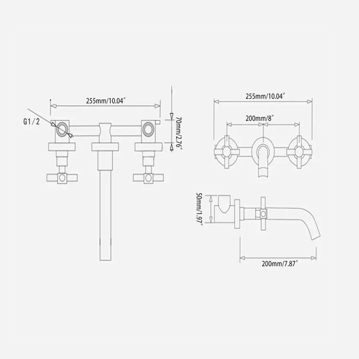 New Smart Cross Bathroom Faucet - Widespread - Wall Mount - 8" Brass/Matt Black