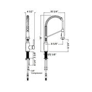 Detroit Pull Out Kitchen Faucet - Single Hole - 18" Brass/Polished Chrome