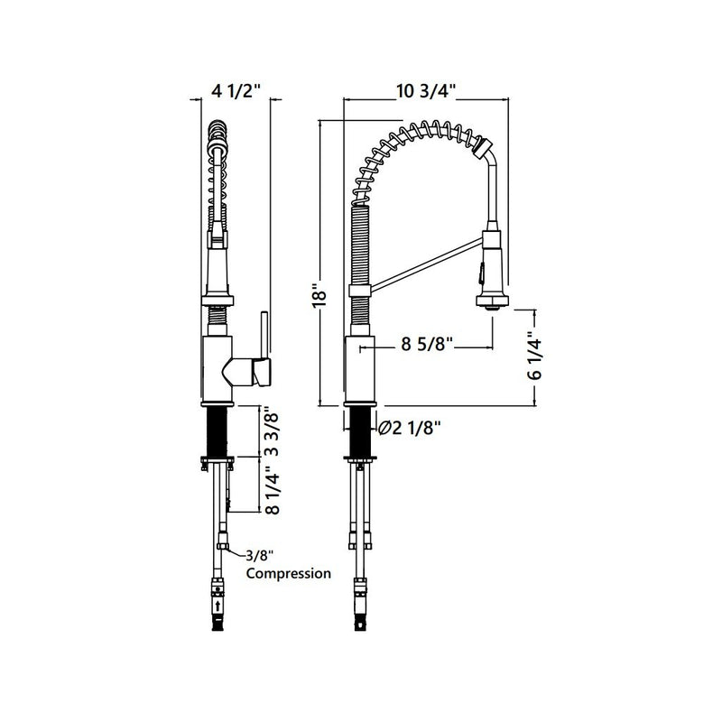 Detroit Pull Out Kitchen Faucet - Single Hole - 18" Brass/Polished Chrome