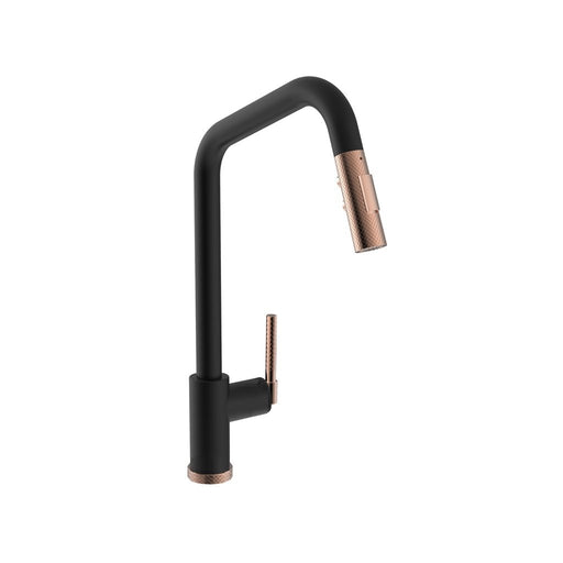 Knurled Pull Out Kitchen Faucet - Single Hole - 17" Brass/Matte Black/Rose Gold