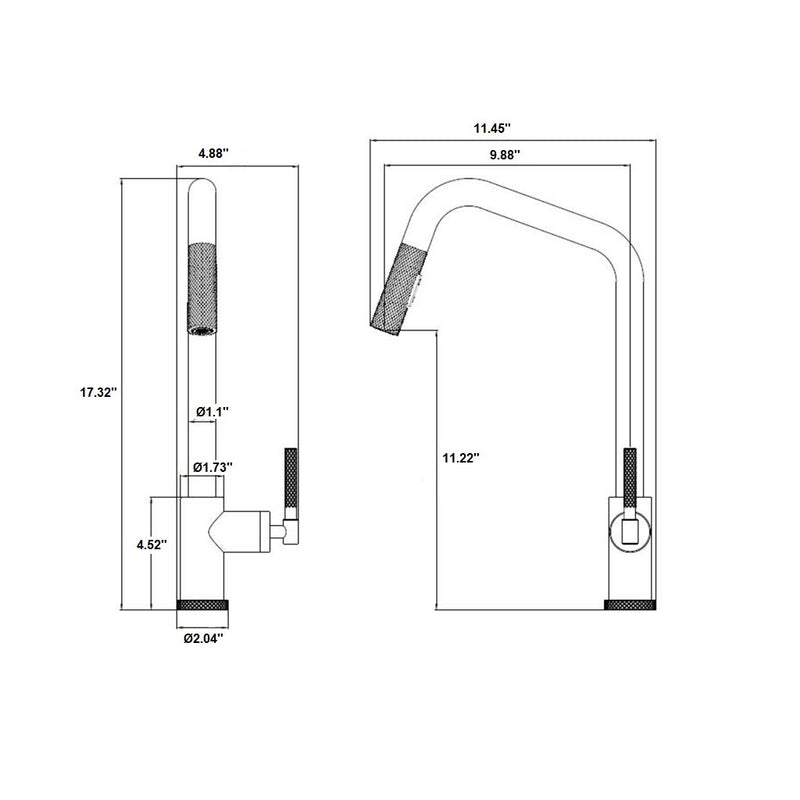 Knurled Pull Out Kitchen Faucet - Single Hole - 17" Brass/Matte Black/Rose Gold