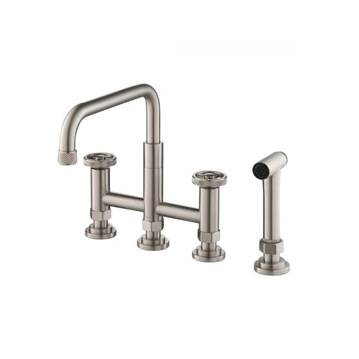 Knurled Bridge Kitchen Faucet - Widespread - 12" Brass/Brushed Nickel