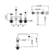 Knurled Bridge Kitchen Faucet - Widespread - 12" Brass/Brushed Nickel