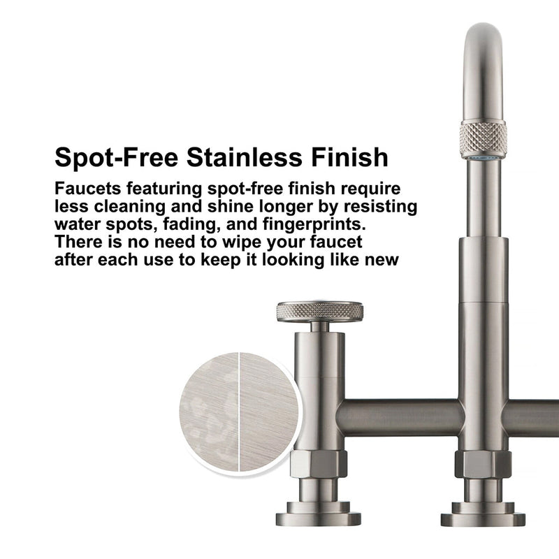 Knurled Bridge Kitchen Faucet - Widespread - 12" Brass/Satin Nickel