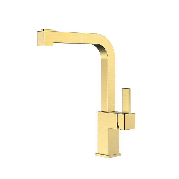 Devon Pull Out Sprayer Kitchen Faucet - Single Hole - 12" Brass/Satin Brass