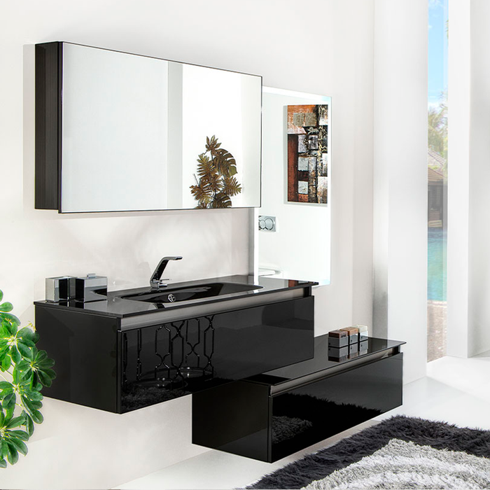 Acqua Slim 1 Drawer Cabinet Only - Wall Mount - 36" Glass/Black Glass