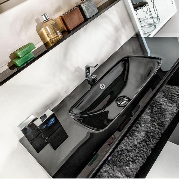 Acqua Slim Integrated Vanity Sink - Single Hole - 36" Glass/Black Glass