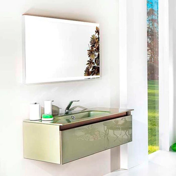 Acqua Slim 1 Drawer Bathroom Vanity with Glass Sink- Wall Mount - 36" Glass/Mint Glass