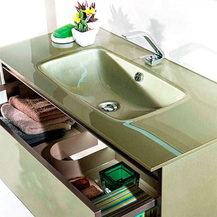 Acqua Slim 1 Drawer Bathroom Vanity with Glass Sink- Wall Mount - 36" Glass/Mint Glass